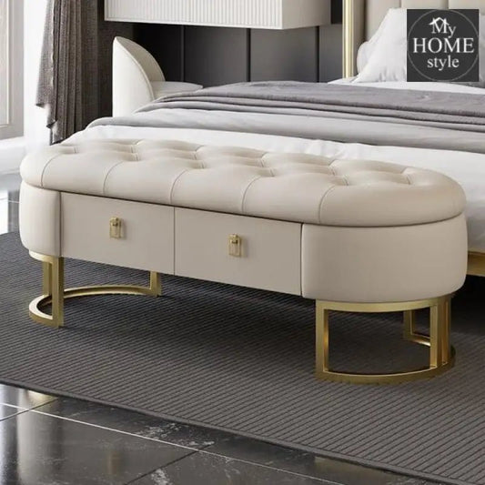 Modern Beige Bedroom Storage Tufted Bench with 2 Drawers in Leather Upholstery - 1228 - myhomestyle.pk