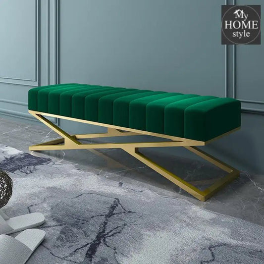 Modern Green Velvet Upholstered Ottoman Bench in Gold - 784 - myhomestyle.pk