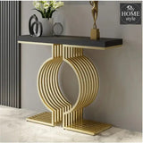 Modern Narrow Console Table with Geometric Metal Base Black Entryway Table - 1274 - myhomestyle.pk