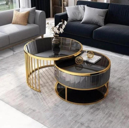 Modern Round Gold & Black Nesting Coffee Table Set - 1378 - myhomestyle.pk