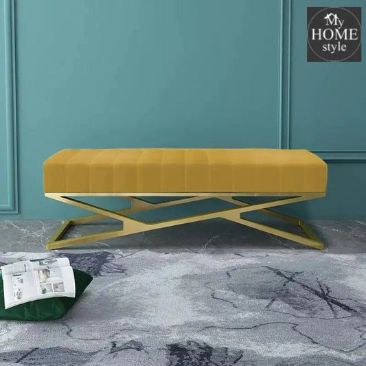 Modern Velvet Upholstered Ottoman Bench in Gold - 788 - myhomestyle.pk