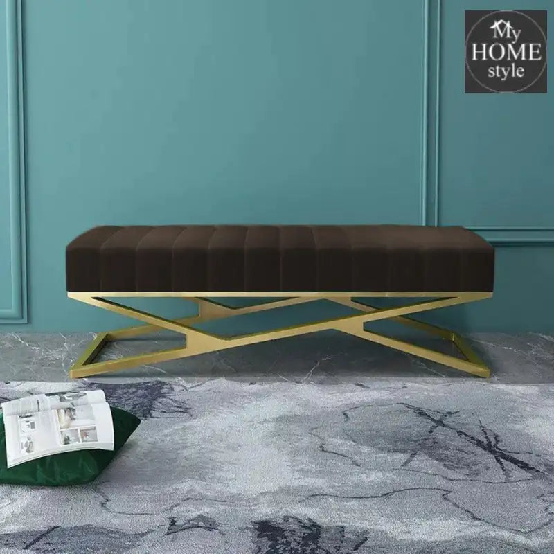 Modern Velvet Upholstered Ottoman Bench in Gold -789 - myhomestyle.pk