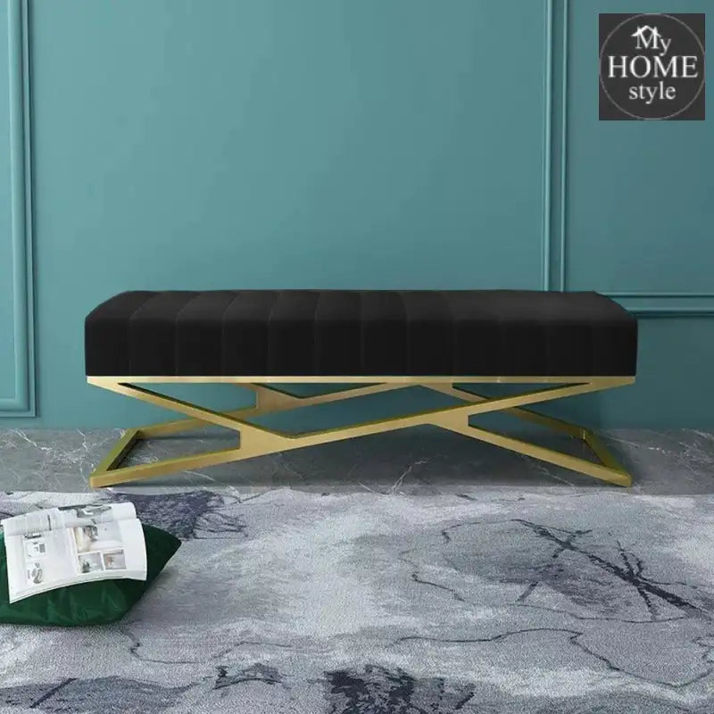 Modern Velvet Upholstered Ottoman Bench in Gold -791 - myhomestyle.pk