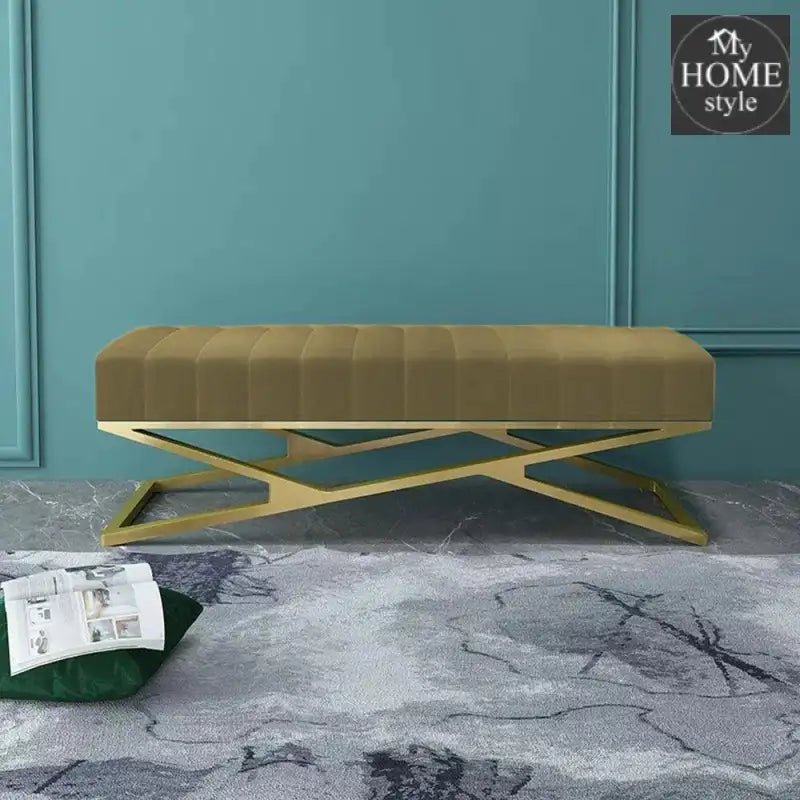 Modern Velvet Upholstered Ottoman Bench in Gold - 794 - myhomestyle.pk