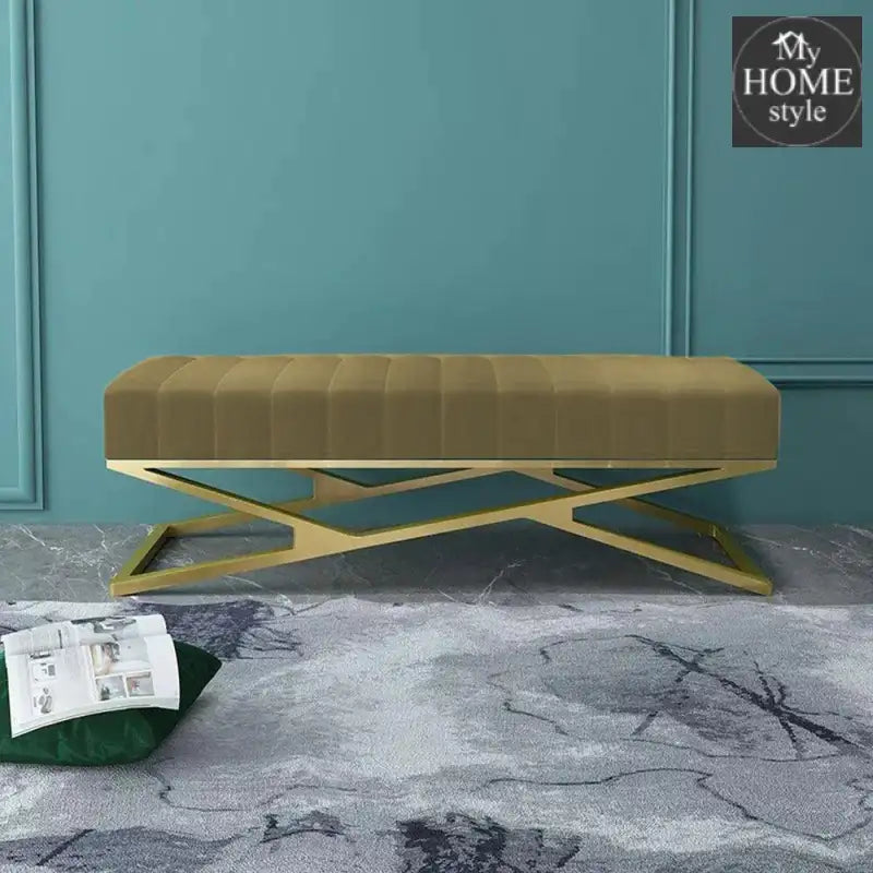 Modern Velvet Upholstered Ottoman Bench in Gold -794 - myhomestyle.pk