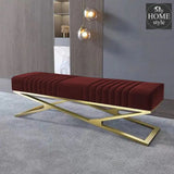 Modern Velvet Upholstered Ottoman Bench in Gold -795 - myhomestyle.pk