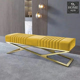 Modern Velvet Upholstered Ottoman Bench in Gold -796 - myhomestyle.pk