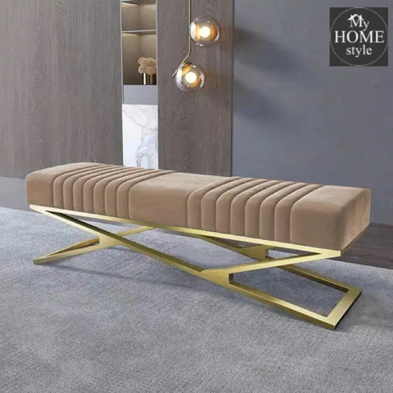 Modern Velvet Upholstered Ottoman Bench in Gold -799 - myhomestyle.pk