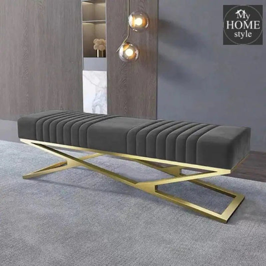 Modern Velvet Upholstered Ottoman Bench in Gold - 802 - myhomestyle.pk