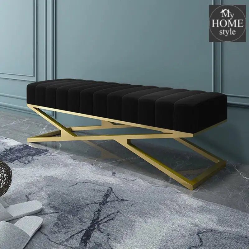 Modern Velvet Upholstered Ottoman Bench in Gold - 811 - myhomestyle.pk