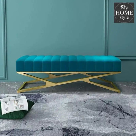 Modern Zinc Velvet Upholstered Ottoman Bench in Gold - 786 - myhomestyle.pk