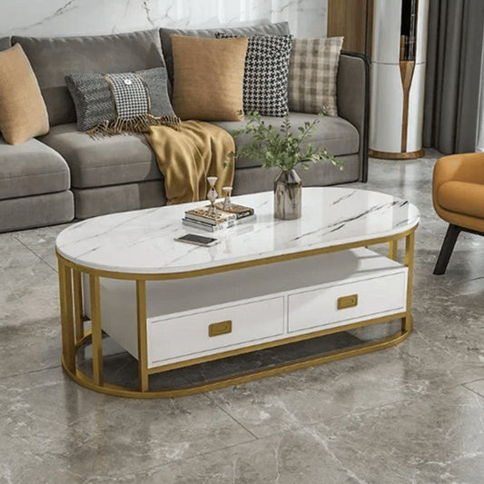 Natural Oval Coffee Table Living Room Luxury White Lounge Computer Coffee Table - 1393 - myhomestyle.pk