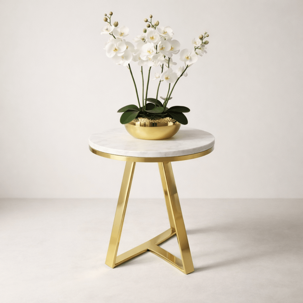 Opulent Marble Top Gold Side Table - 1569 - myhomestyle.pk