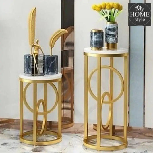 Pack of 2 Modern Standing Plant Stand in Gold & White - 859 - myhomestyle.pk