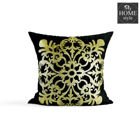 PACK OF 2 VELVET BLACK CUSHION COVER WITH GOLDEN MOTIF - myhomestyle.pk