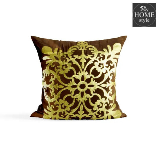 PACK OF 2 VELVET BROWN CUSHION COVER WITH GOLDEN MOTIF - myhomestyle.pk