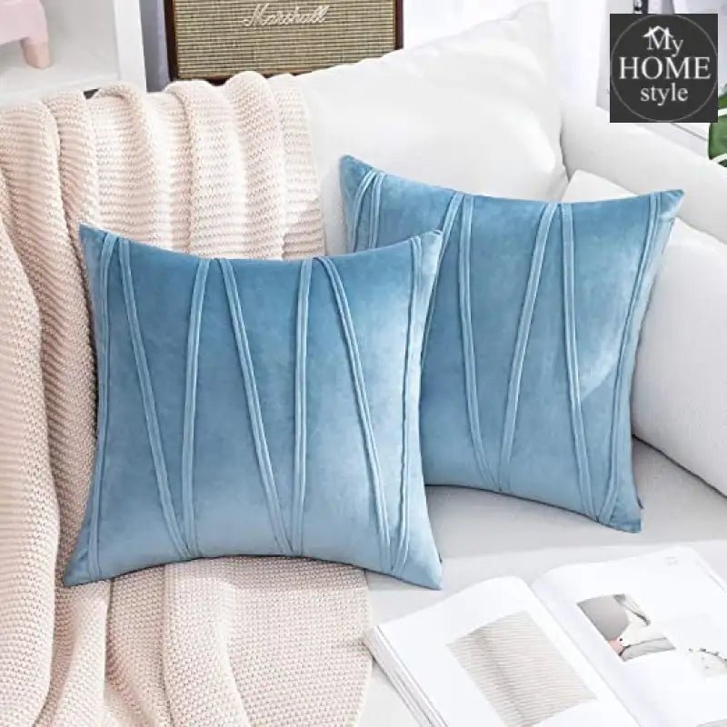 PACK OF 2 VELVET DECORATIVE SQUARE CUSHION - AQUA - myhomestyle.pk