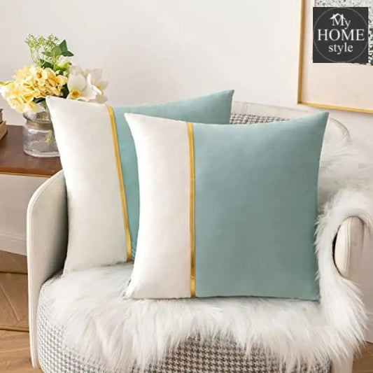 PACK OF 2 VELVET DECORATIVE SQUARE CUSHION - AQUA AND WHITE - myhomestyle.pk