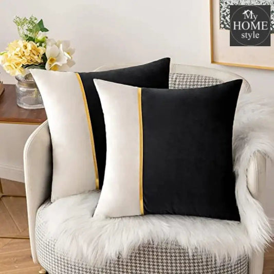 PACK OF 2 VELVET DECORATIVE SQUARE CUSHION - BLACK AND WHITE - myhomestyle.pk