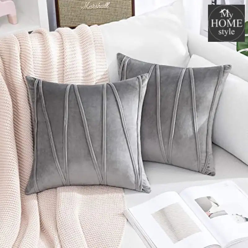 Pack Of 2 Velvet Decorative Square Cushion -Grey