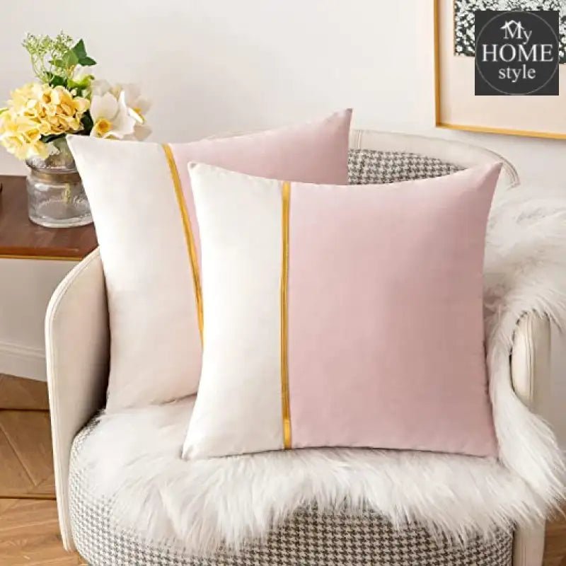 PACK OF 2 VELVET DECORATIVE SQUARE CUSHION - SOFT PINK AND WHITE - myhomestyle.pk