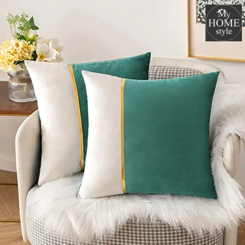 PACK OF 2 VELVET DECORATIVE SQUARE CUSHION - TEAL AND WHITE - myhomestyle.pk