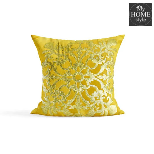 PACK OF 2 VELVET MUSTARD CUSHION COVER WITH GOLDEN MOTIF - myhomestyle.pk