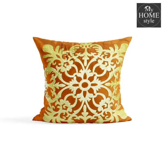 PACK OF 2 VELVET ORANGE CUSHION COVER WITH GOLDEN MOTIF - myhomestyle.pk