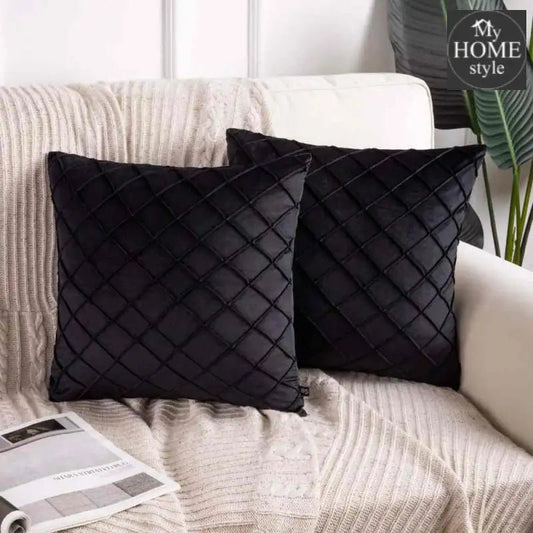 PACK OF 2 VELVET PLEATED SQUARE CUSHION - BLACK - myhomestyle.pk