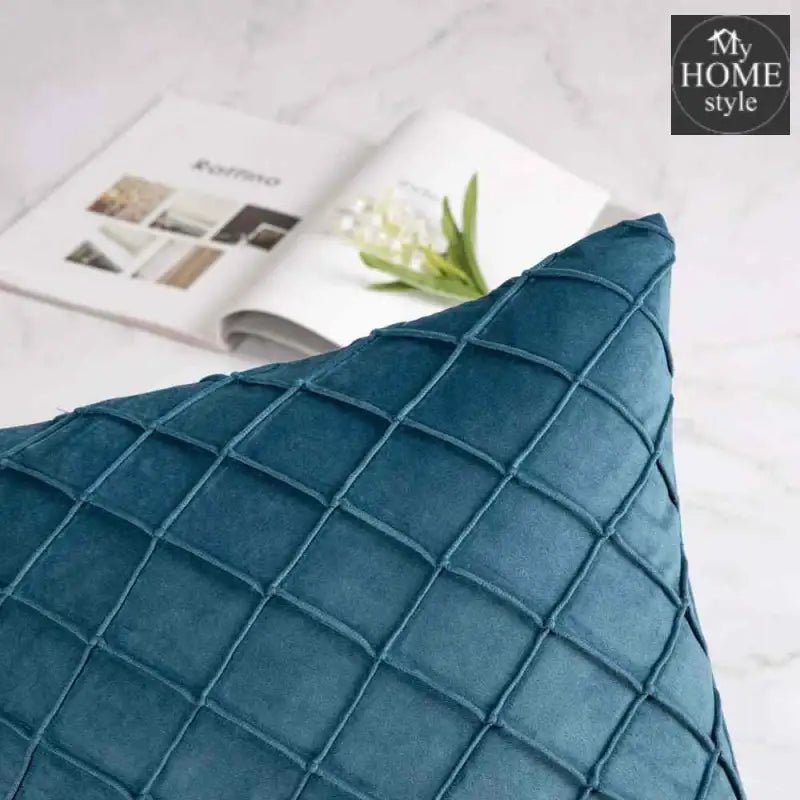 PACK OF 2 VELVET PLEATED SQUARE CUSHION - LAKE BLUE - myhomestyle.pk