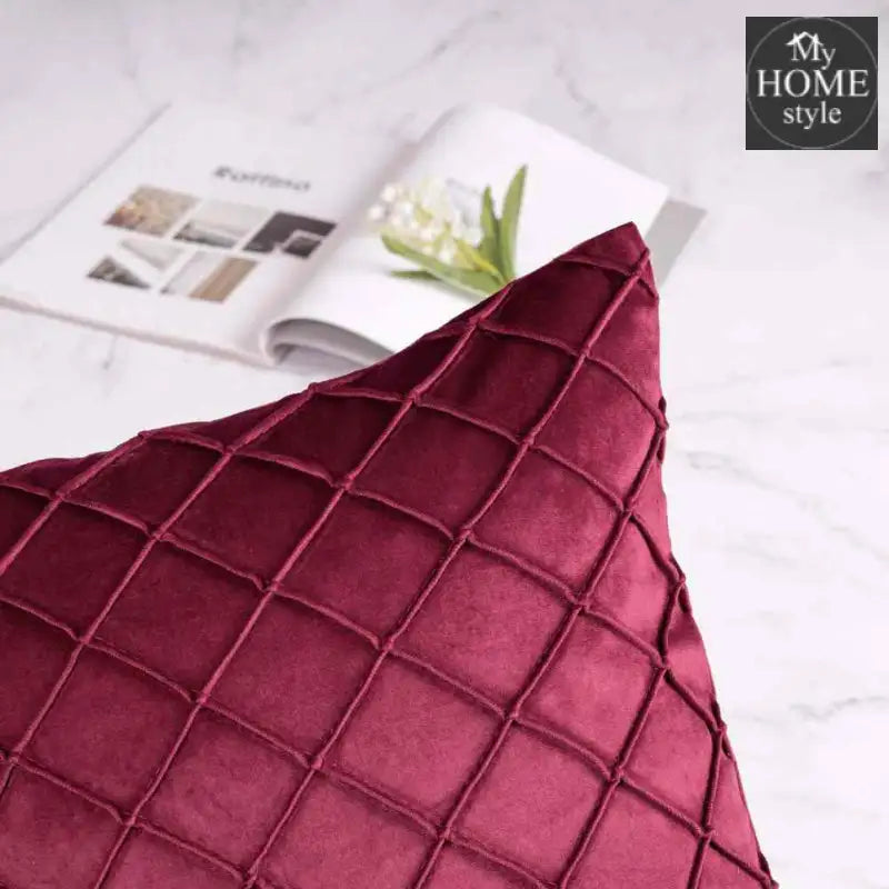 Pack Of 2 Velvet Pleated Square Cushion - Maroon