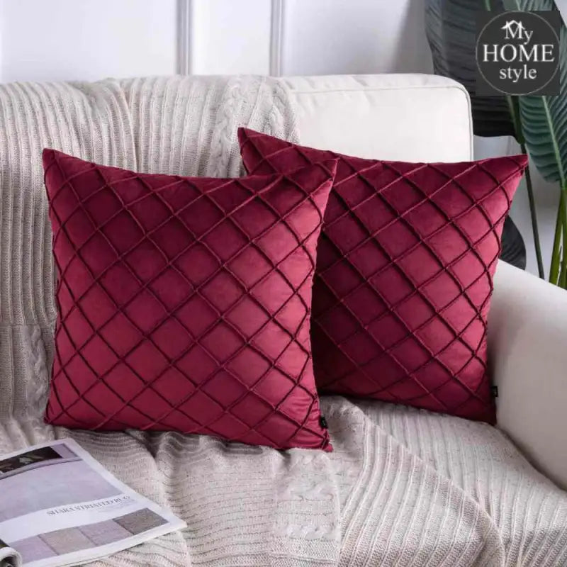 Pack Of 2 Velvet Pleated Square Cushion - Maroon