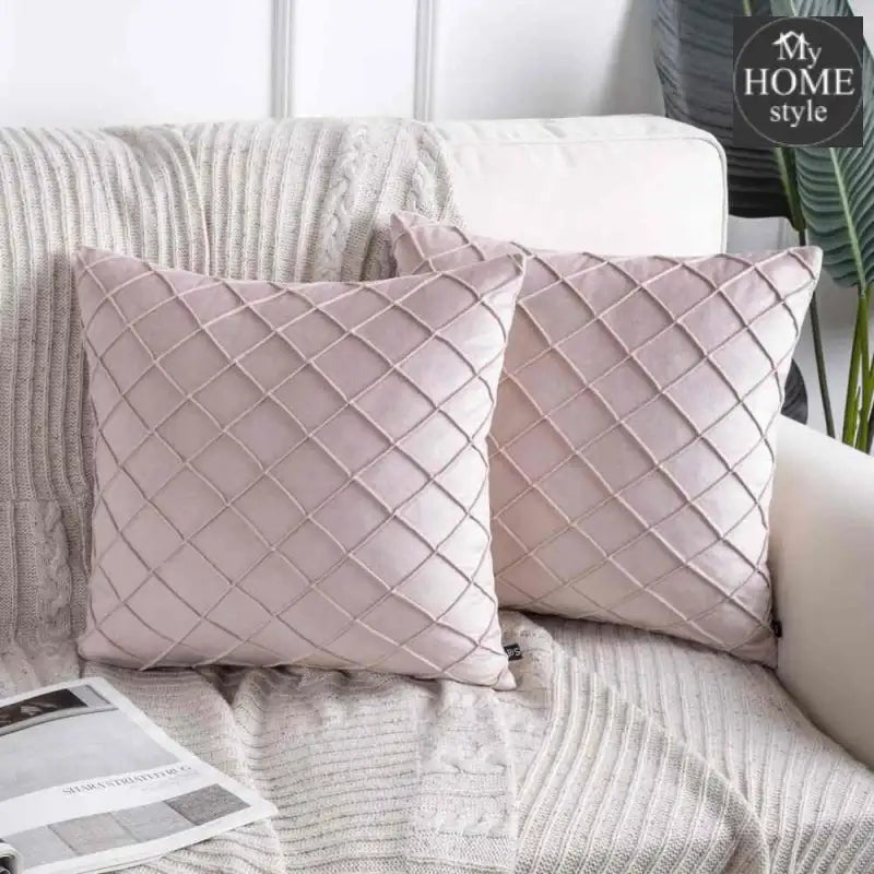 PACK OF 2 VELVET PLEATED SQUARE CUSHION - PEACH - myhomestyle.pk