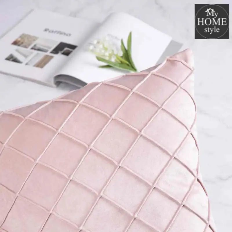 PACK OF 2 VELVET PLEATED SQUARE CUSHION - PEACH - myhomestyle.pk