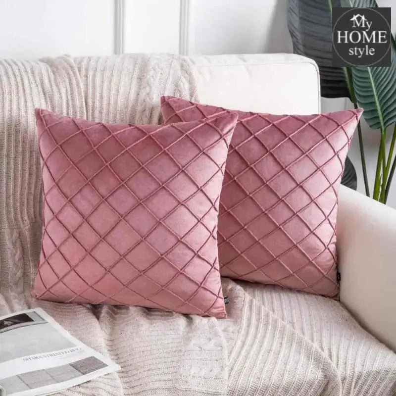 PACK OF 2 VELVET PLEATED SQUARE CUSHION - PINK - myhomestyle.pk