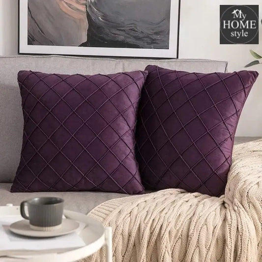 PACK OF 2 VELVET PLEATED SQUARE CUSHION - PLUM - myhomestyle.pk