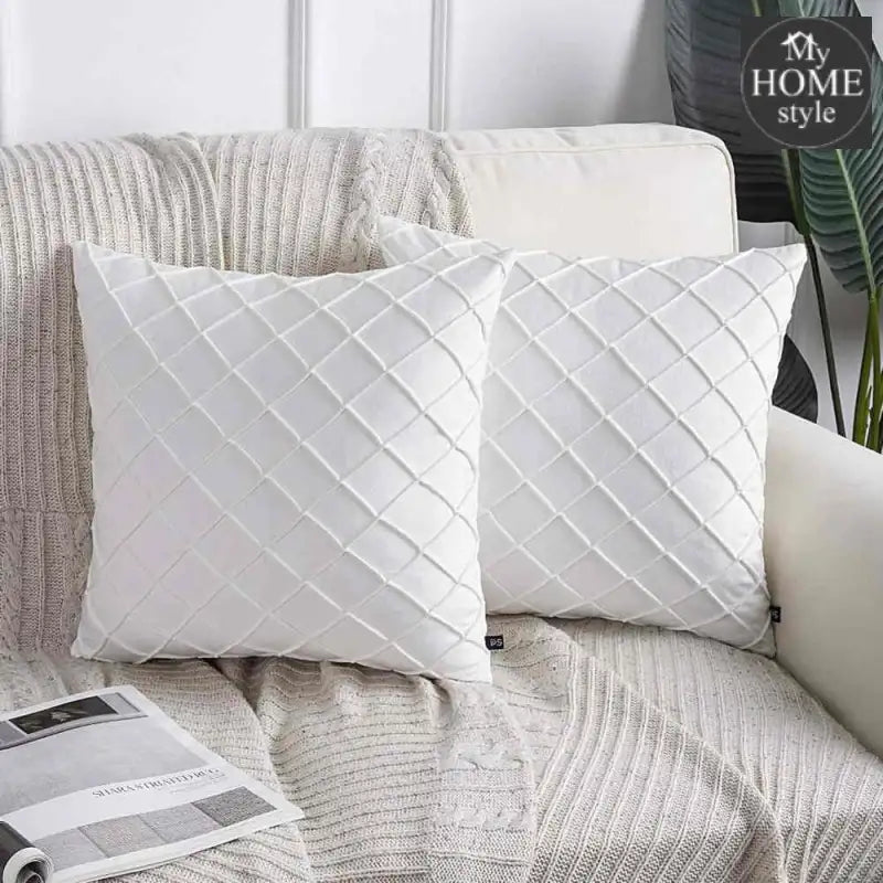 PACK OF 2 VELVET PLEATED SQUARE CUSHION - WHITE - myhomestyle.pk