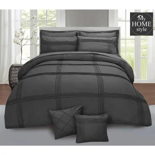 Pleated Duvet Set 8 pieces in Charcol Grey Color - myhomestyle.pk