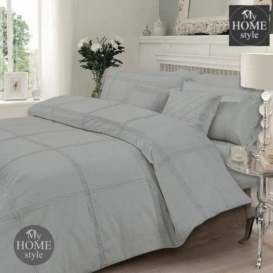 Pleated Duvet Set 8 pieces in Light Grey Color - myhomestyle.pk