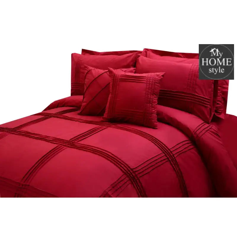 Pleated Duvet Set 8 pieces in Maroon  Color - myhomestyle.pk