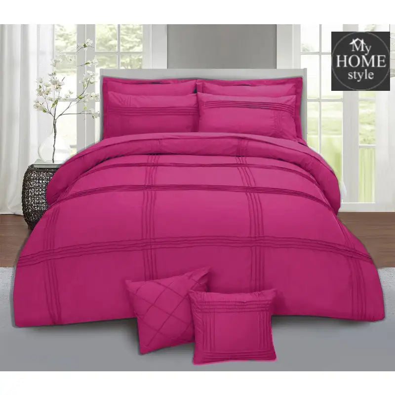 Pleated Duvet Set 8 pieces in Shocking Pink Color - myhomestyle.pk