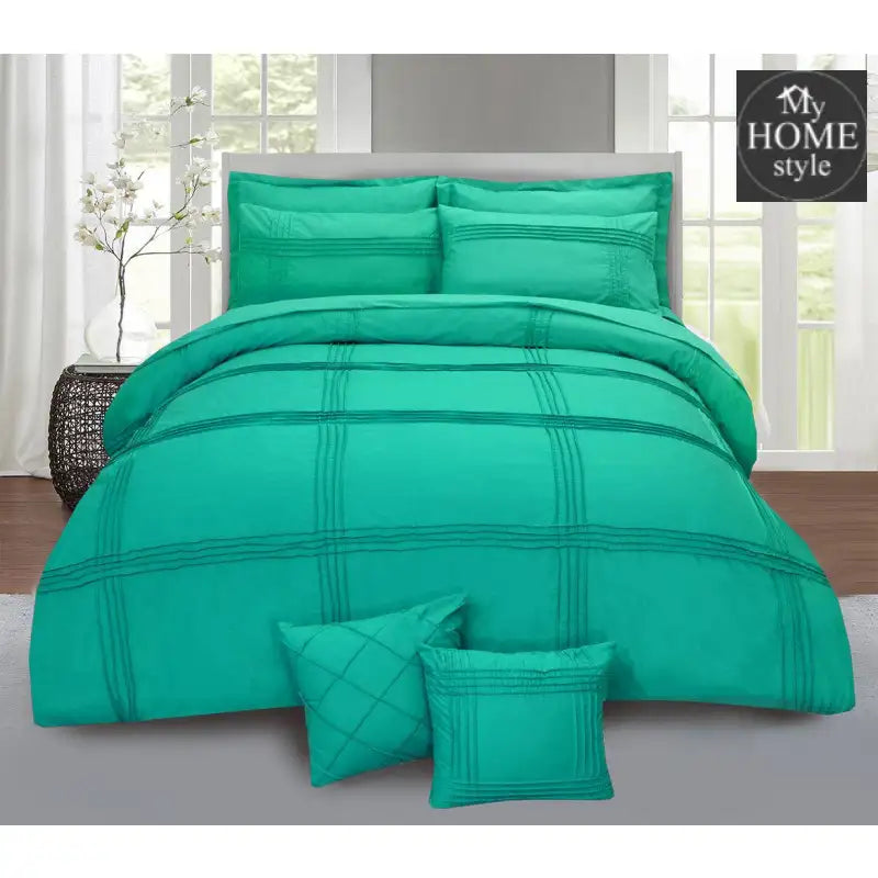 Pleated Duvet Set 8 pieces in Teal Color - myhomestyle.pk