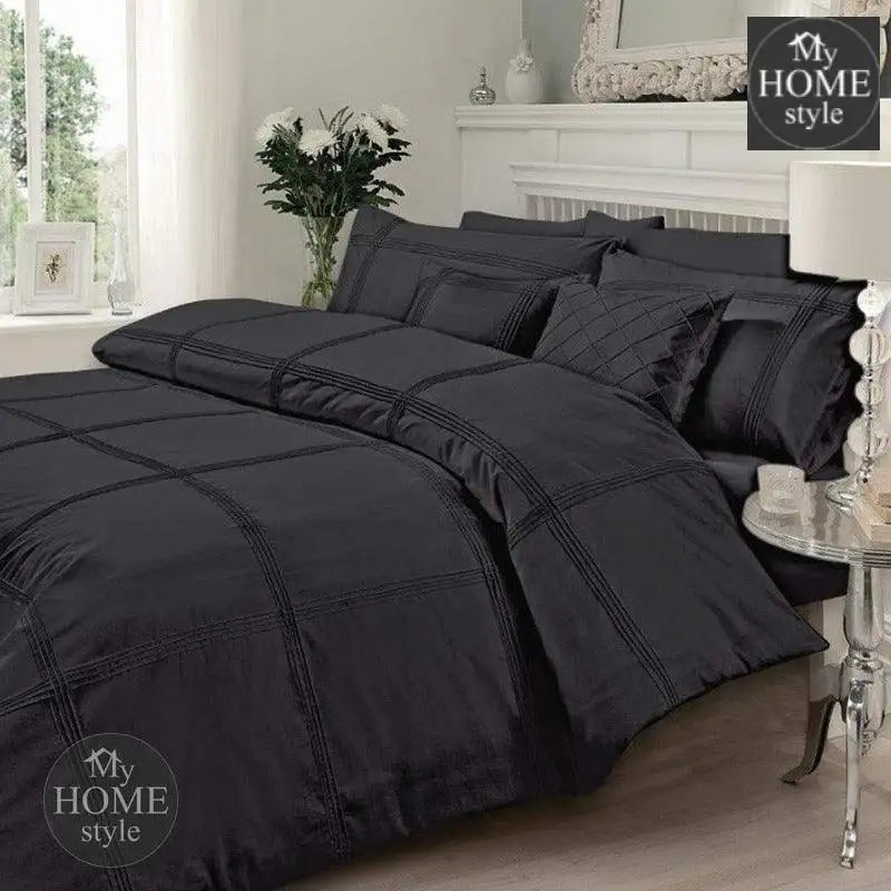 Pleated Duvet Set 8 pieces in Black Color - myhomestyle.pk