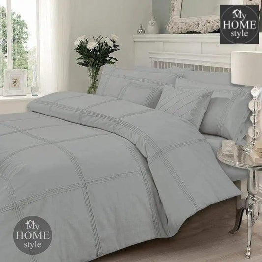 Pleated Duvet Set pieces in Light Grey Color - myhomestyle.pk