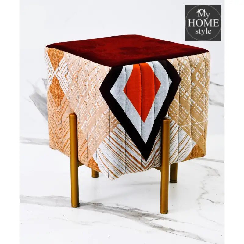 Printed Wooden stool Square shape With Steel Stand - 1125 - myhomestyle.pk