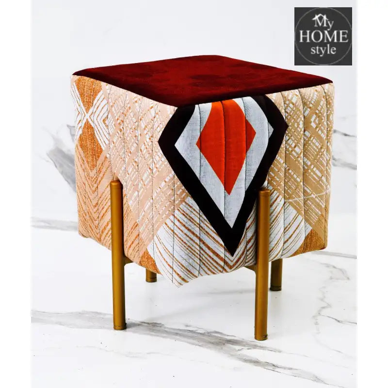 Printed Wooden stool Square shape With Steel Stand-1125 - myhomestyle.pk