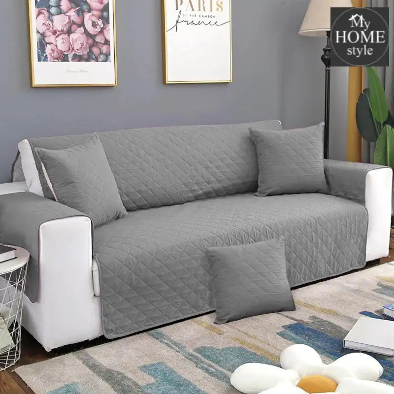 Quilted Sofa covers Non-slip W/Piping Grey With Cushion Covers - myhomestyle.pk