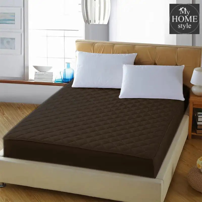 Quilted Waterproof Mattress Protector - Brown - myhomestyle.pk