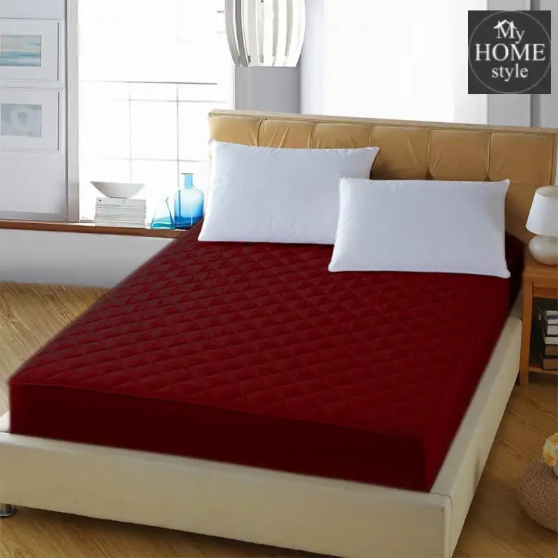 Quilted Waterproof Mattress Protector - Red - myhomestyle.pk