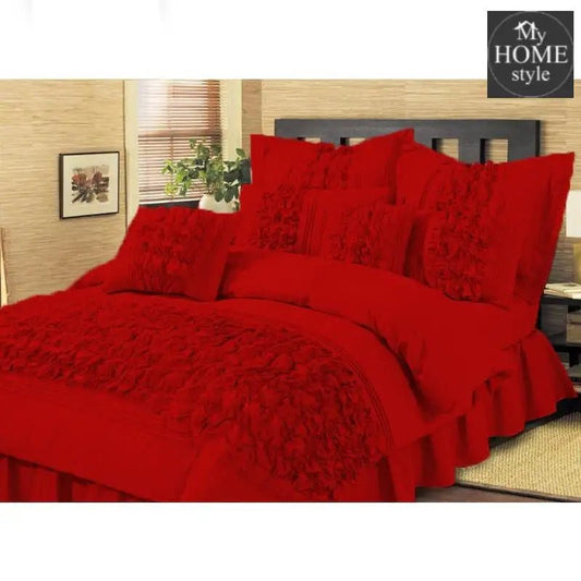 Red Embellished ruffled Comforter set 8 PC's - myhomestyle.pk